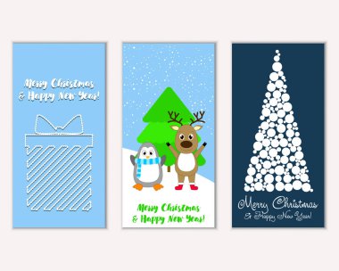 Mutlu Noeller ve mutlu yeni yıl tebrik kartları. Vektör çizim   