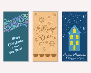 vektör çizim kış tatil tebrik kartları