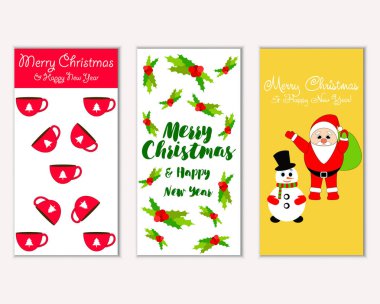 mutlu Noeller ve mutlu yeni yıl tebrik kartları vektör çizim       