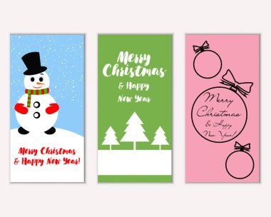 mutlu Noeller ve mutlu yeni yıl tebrik kartları vektör çizim
