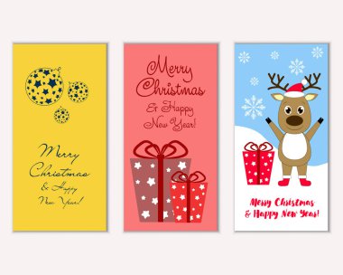 Mutlu Noeller ve mutlu yeni yıl tebrik kartları. Vektör çizim   
