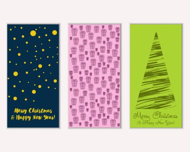 mutlu Noeller ve mutlu yeni yıl tebrik kartları vektör çizim     