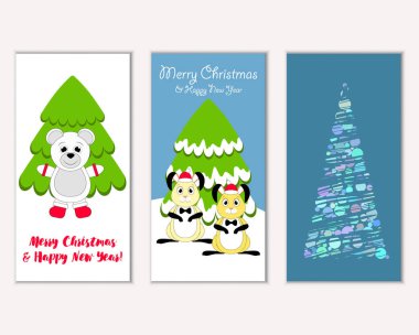 Mutlu Noeller ve mutlu yeni yıl tebrik kartları. Vektör çizim 