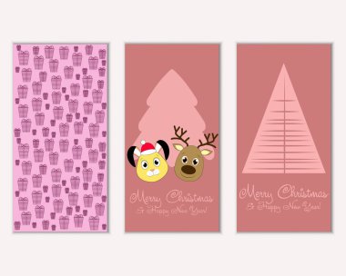 mutlu Noeller ve mutlu yeni yıl tebrik kartları vektör çizim     