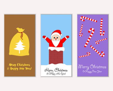 mutlu Noeller ve mutlu yeni yıl tebrik kartları vektör çizim