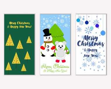 mutlu Noeller ve mutlu yeni yıl tebrik kartları vektör çizim      