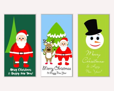mutlu Noeller ve mutlu yeni yıl tebrik kartları vektör çizim       