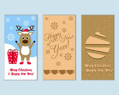 mutlu Noeller ve mutlu yeni yıl tebrik kartları vektör çizim