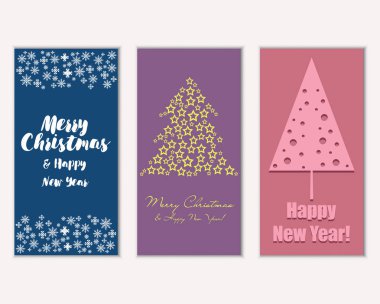 Mutlu Noeller ve mutlu yeni yıl tebrik kartları. Vektör çizim       