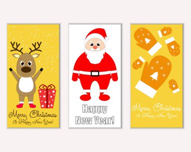 mutlu Noeller ve mutlu yeni yıl tebrik kartları vektör çizim       