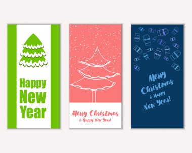 mutlu Noeller ve mutlu yeni yıl tebrik kartları vektör çizim       