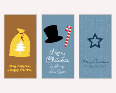 Mutlu Noeller ve mutlu yeni yıl tebrik kartları. Vektör çizim   