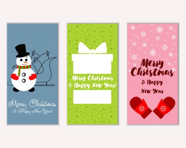 Mutlu Noeller ve mutlu yeni yıl tebrik kartları. Vektör çizim   