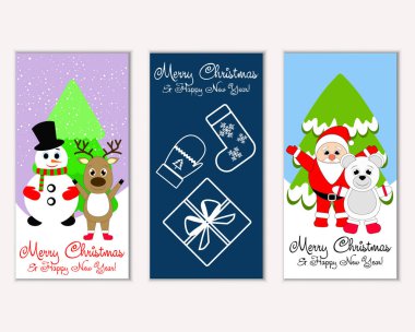 mutlu Noeller ve mutlu yeni yıl tebrik kartları vektör çizim