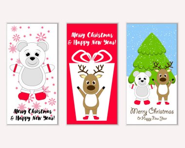 Mutlu Noeller ve mutlu yeni yıl tebrik kartları. Vektör çizim 