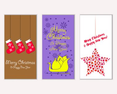 Mutlu Noeller ve mutlu yeni yıl tebrik kartları. Vektör çizim 