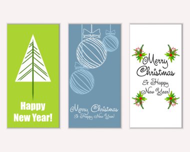 mutlu Noeller ve mutlu yeni yıl tebrik kartları vektör çizim