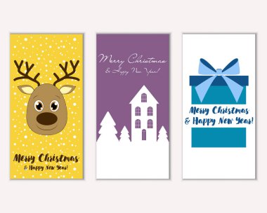 mutlu Noeller ve mutlu yeni yıl tebrik kartları vektör çizim     