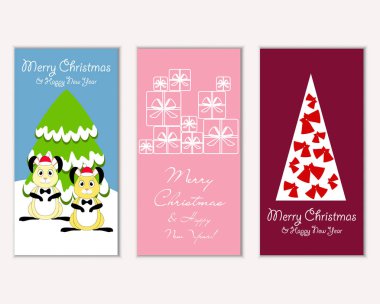 Mutlu Noeller ve mutlu yeni yıl tebrik kartları. Vektör çizim 