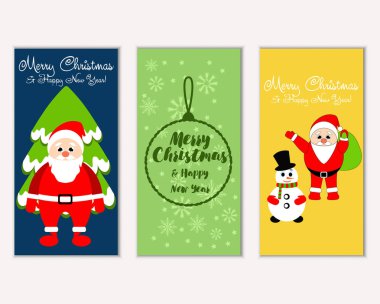 mutlu Noeller ve mutlu yeni yıl tebrik kartları vektör çizim