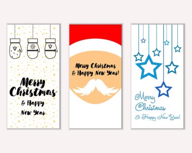 mutlu Noeller ve mutlu yeni yıl tebrik kartları vektör çizim     