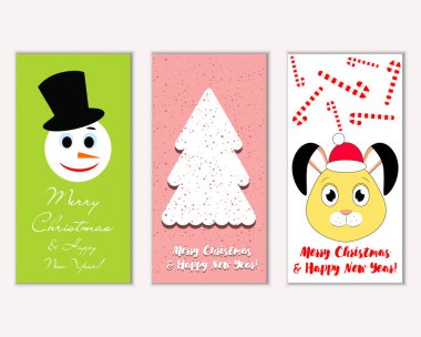 mutlu Noeller ve mutlu yeni yıl tebrik kartları vektör çizim       