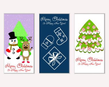 mutlu Noeller ve mutlu yeni yıl tebrik kartları vektör çizim