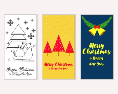 Mutlu Noeller ve mutlu yeni yıl tebrik kartları. Vektör çizim     