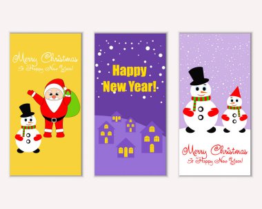 mutlu Noeller ve mutlu yeni yıl tebrik kartları vektör çizim