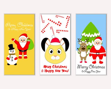 mutlu Noeller ve mutlu yeni yıl tebrik kartları vektör çizim       