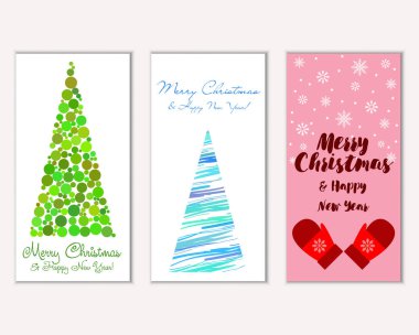 Mutlu Noeller ve mutlu yeni yıl tebrik kartları. Vektör çizim   