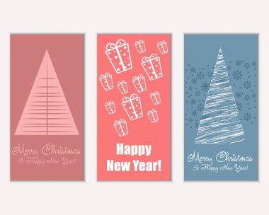 mutlu Noeller ve mutlu yeni yıl tebrik kartları vektör çizim     