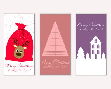 Mutlu Noeller ve mutlu yeni yıl tebrik kartları. Vektör çizim   