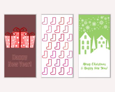 mutlu Noeller ve mutlu yeni yıl tebrik kartları vektör çizim     