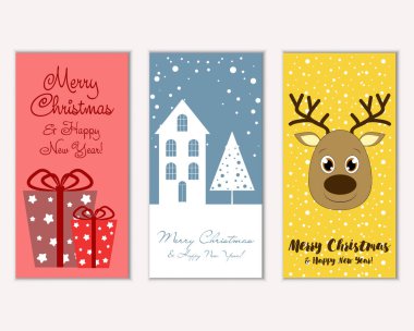 mutlu Noeller ve mutlu yeni yıl tebrik kartları vektör çizim
