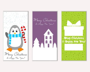 Mutlu Noeller ve mutlu yeni yıl tebrik kartları. Vektör çizim   