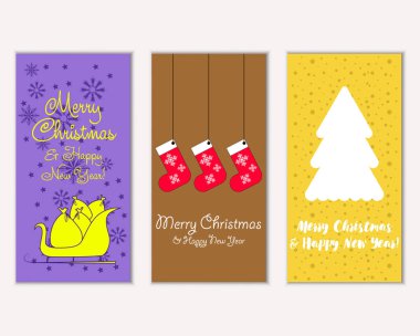Mutlu Noeller ve mutlu yeni yıl tebrik kartları. Vektör çizim 