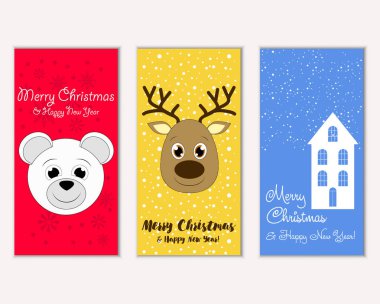 mutlu Noeller ve mutlu yeni yıl tebrik kartları vektör çizim     