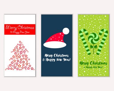 mutlu Noeller ve mutlu yeni yıl tebrik kartları vektör çizim