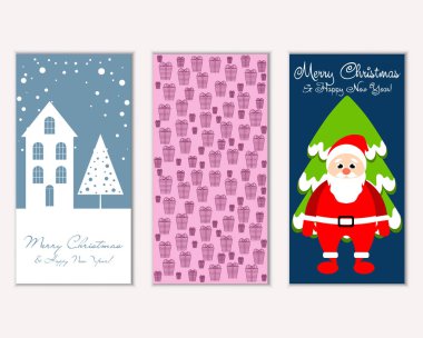 mutlu Noeller ve mutlu yeni yıl tebrik kartları vektör çizim     