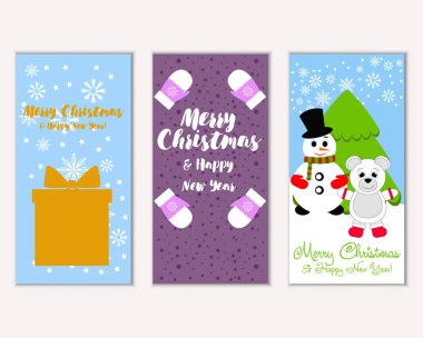 mutlu Noeller ve mutlu yeni yıl tebrik kartları vektör çizim       