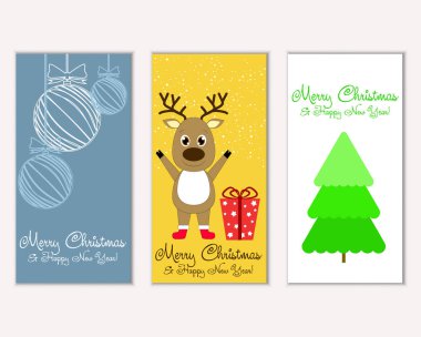 Mutlu Noeller ve mutlu yeni yıl tebrik kartları. Vektör çizim   