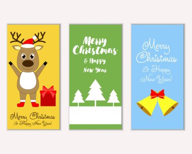 mutlu Noeller ve mutlu yeni yıl tebrik kartları vektör çizim