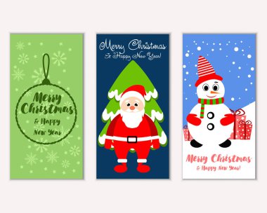 mutlu Noeller ve mutlu yeni yıl tebrik kartları vektör çizim