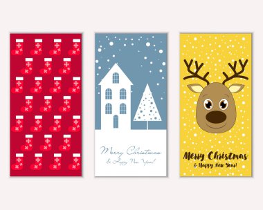 mutlu Noeller ve mutlu yeni yıl tebrik kartları vektör çizim