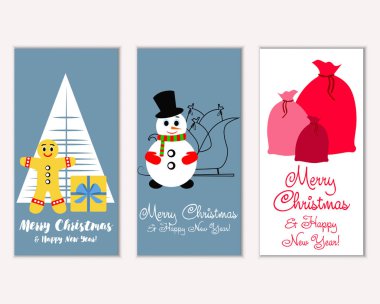 Mutlu Noeller ve mutlu yeni yıl tebrik kartları. Vektör çizim   