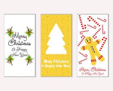 mutlu Noeller ve mutlu yeni yıl tebrik kartları vektör çizim