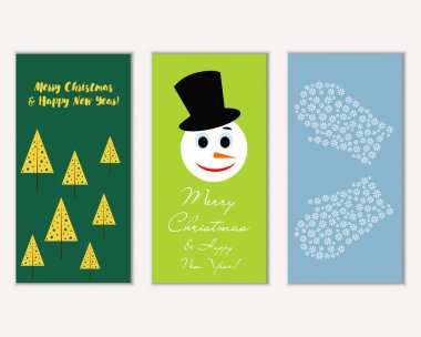 Renkli Noel kartları yılbaşı süsleri ve kardan adam vektör çizim ile