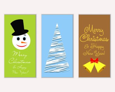 Renkli Noel kartları yılbaşı süsleri ve kardan adam vektör çizim ile