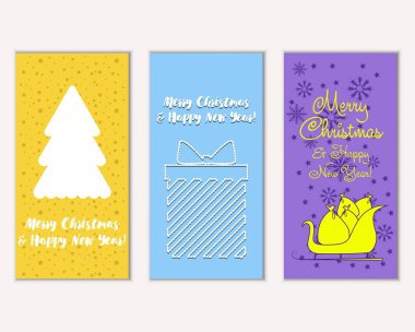 Mutlu Noeller ve mutlu yeni yıl tebrik kartları. Vektör çizim   